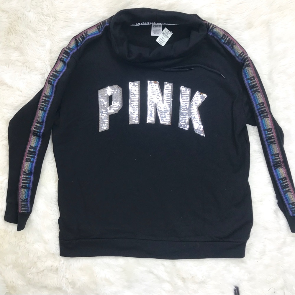 VS PINK Bling Cowl Neck Reversible Sequins Sweater - Picture 4 of 8